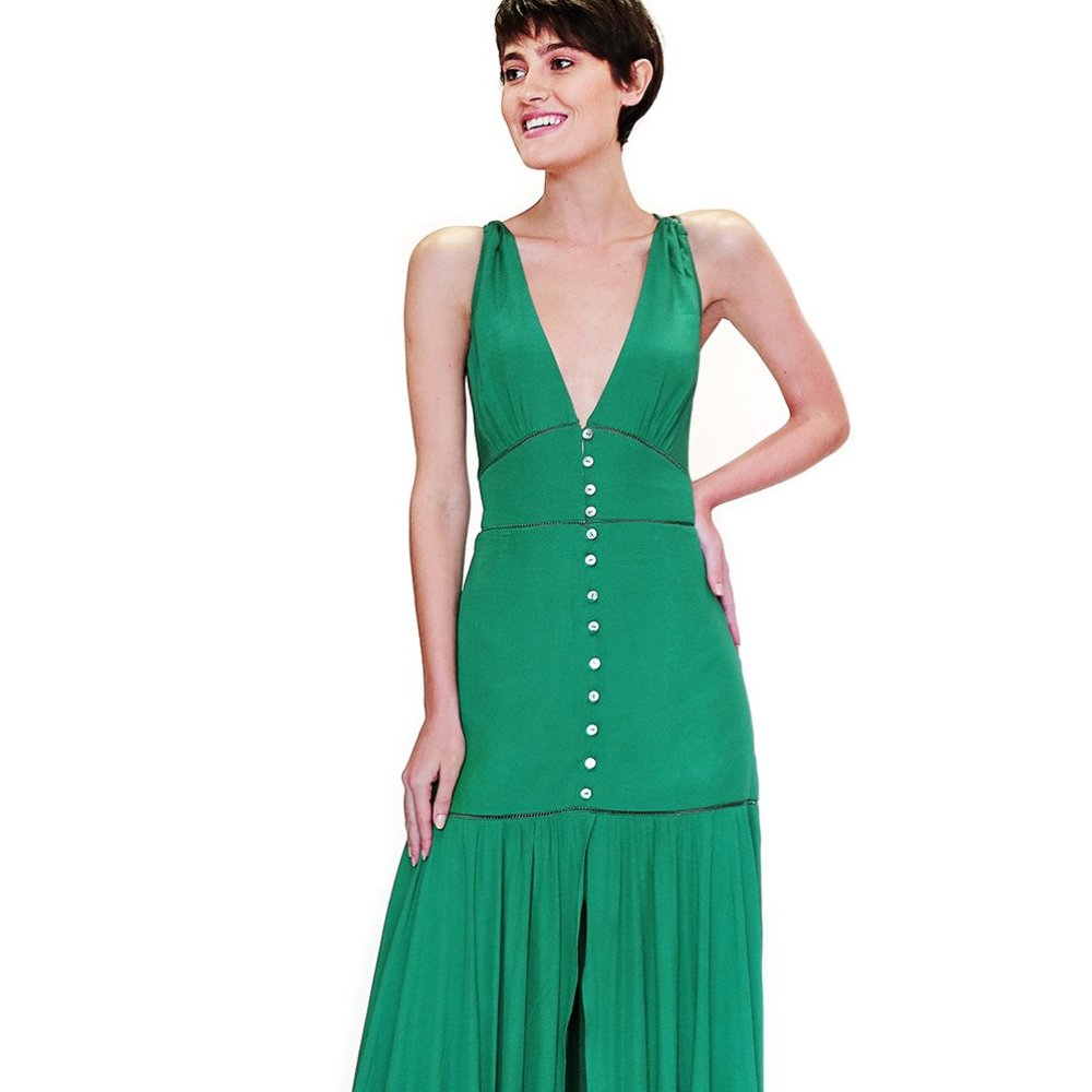 Maxi Dress Green Front Button